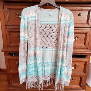 Gray, white and aqua sweater